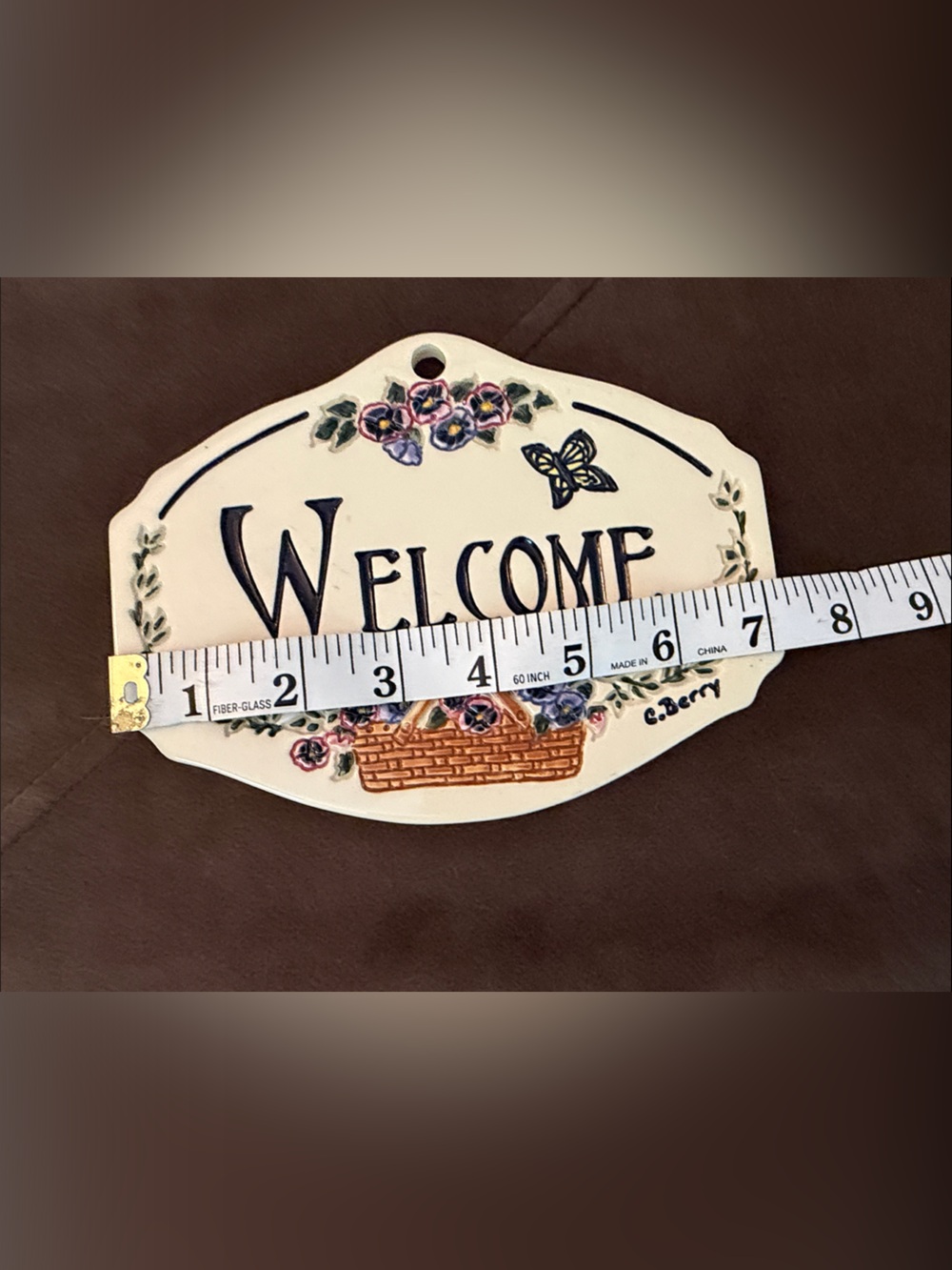 Longaberger ceramic Welcome Wall or Garden Plaque w/ Floral Basket and Butterfly - Picture 4 of 6